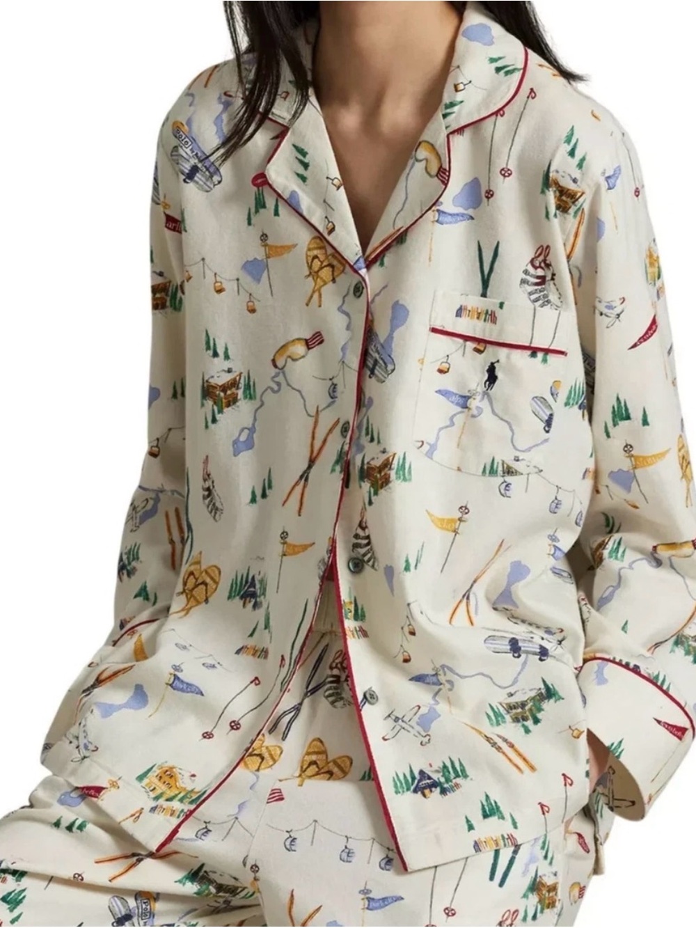 Polo Ralph Lauren Cream Ski Traveler Women’s Flannel Pajama Set Small NWT